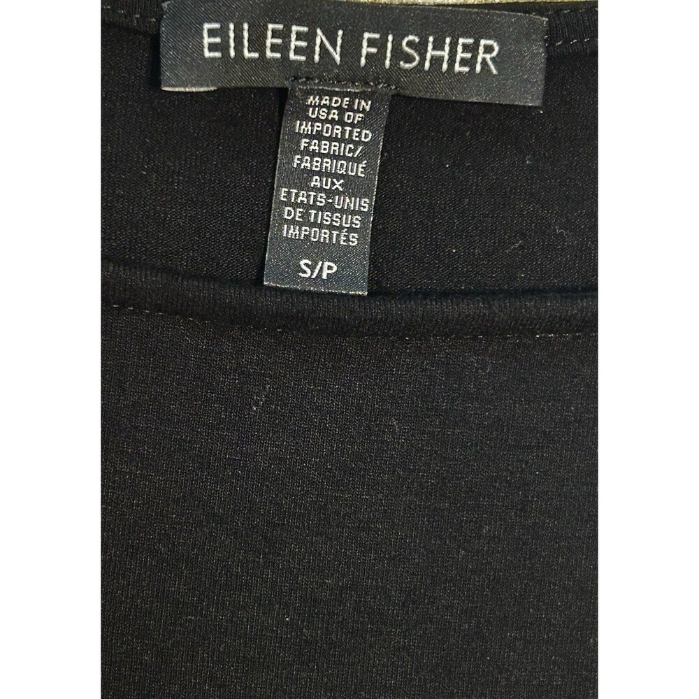 Eileen Fisher Black Dress Midi Jersey Knit Handkerchief Hem Half Sleeves Small - Picture 6 of 6
